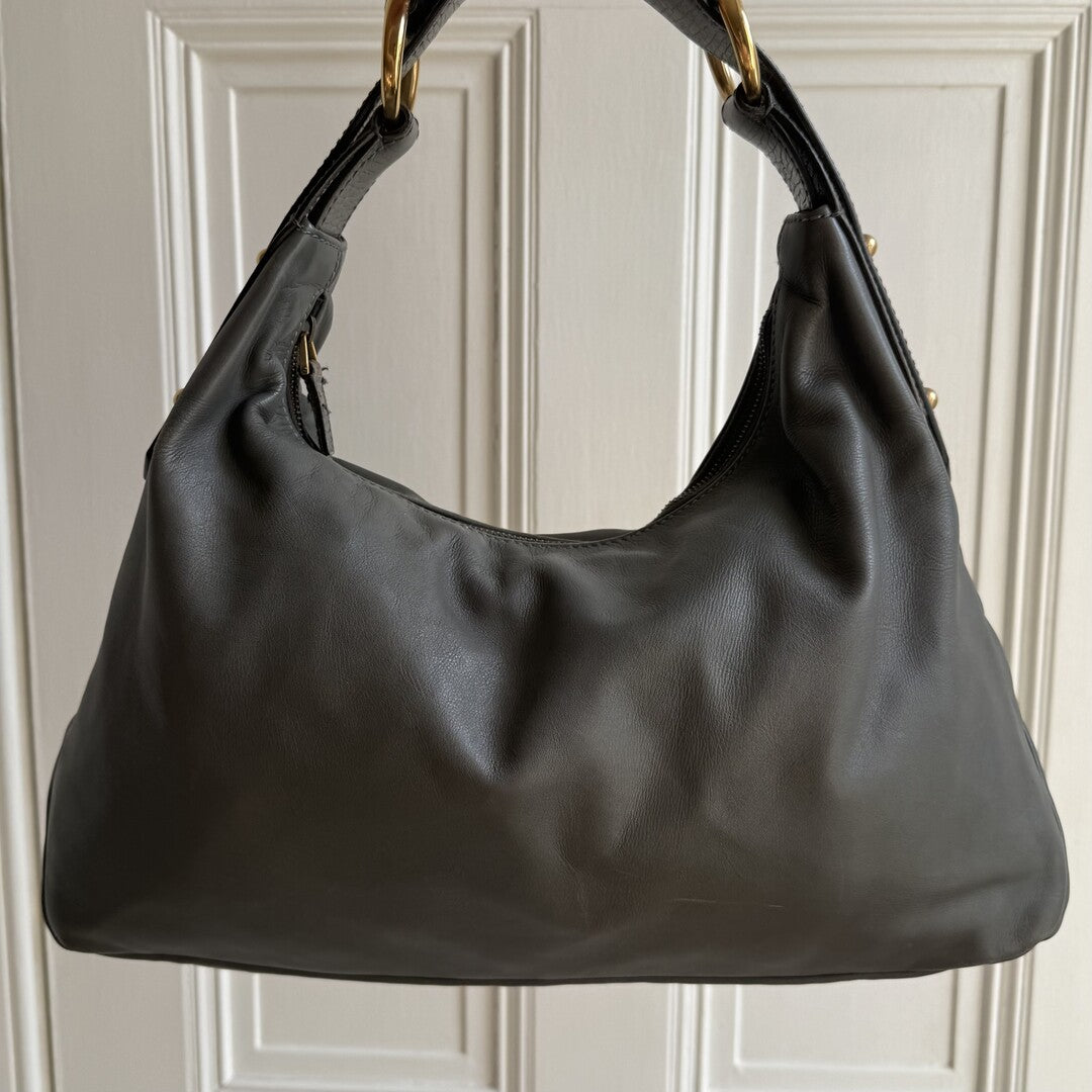 Gucci Horsebit Leather Grey Shoulder Bag