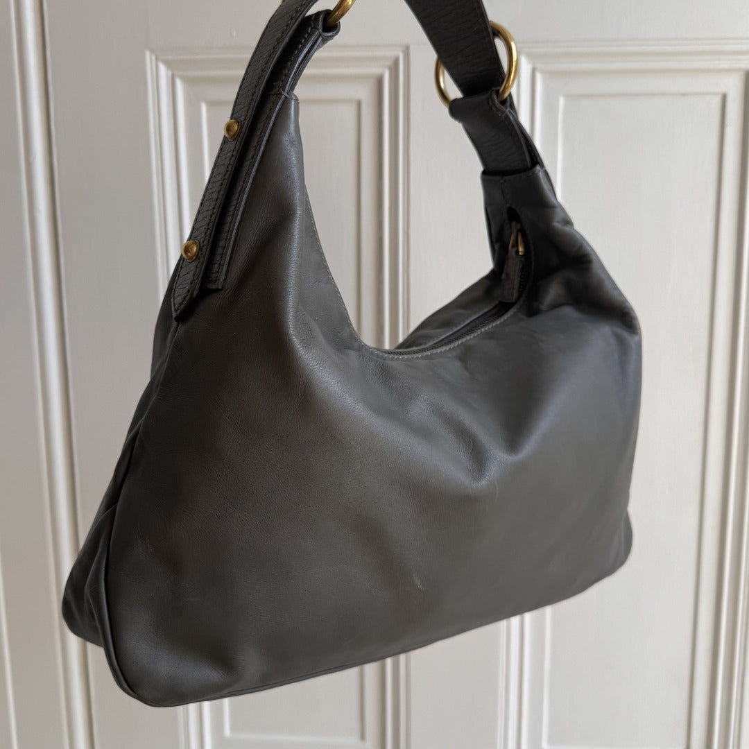 Gucci Horsebit Leather Grey Shoulder Bag
