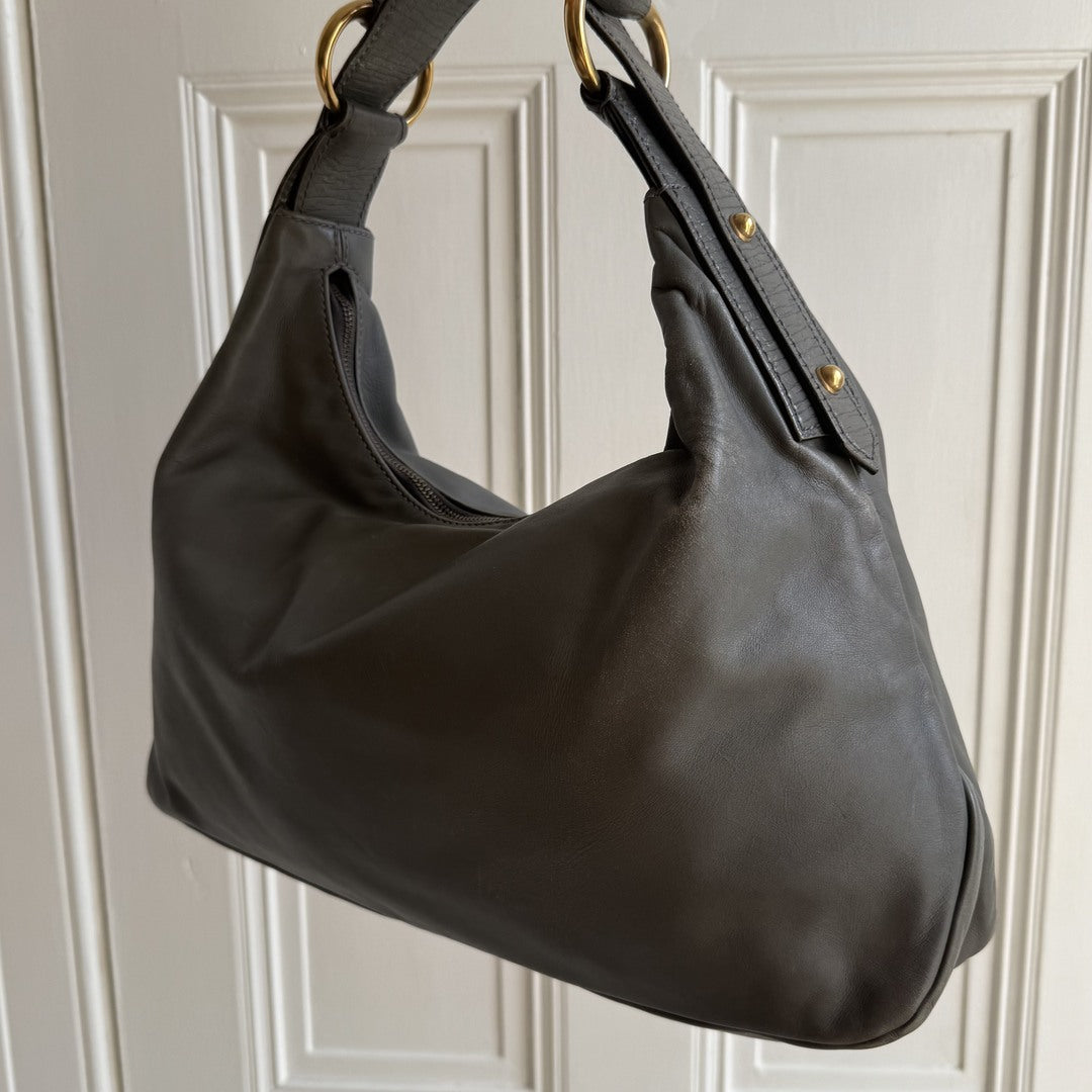 Gucci Horsebit Leather Grey Shoulder Bag
