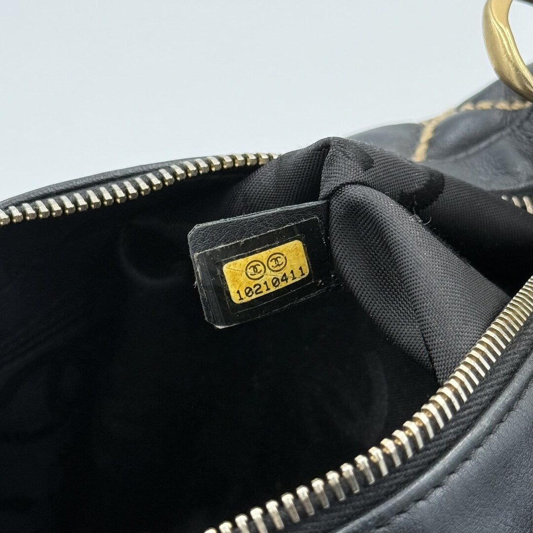 2005 Chanel CC Surpique Wild Stitch Black Leather Handbag