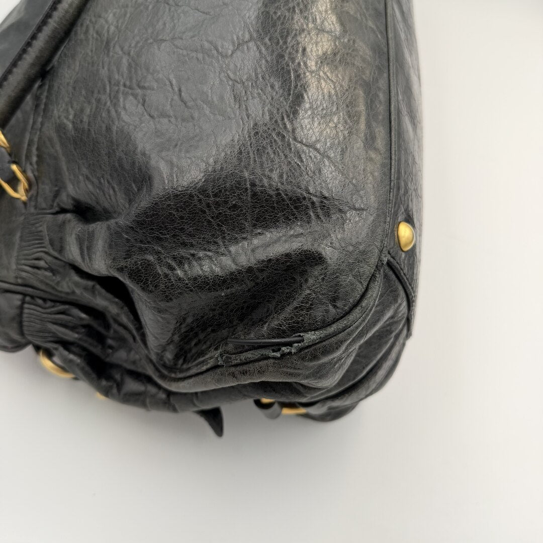 Miu Miu Charm Wrinkled Leather Black Handbag