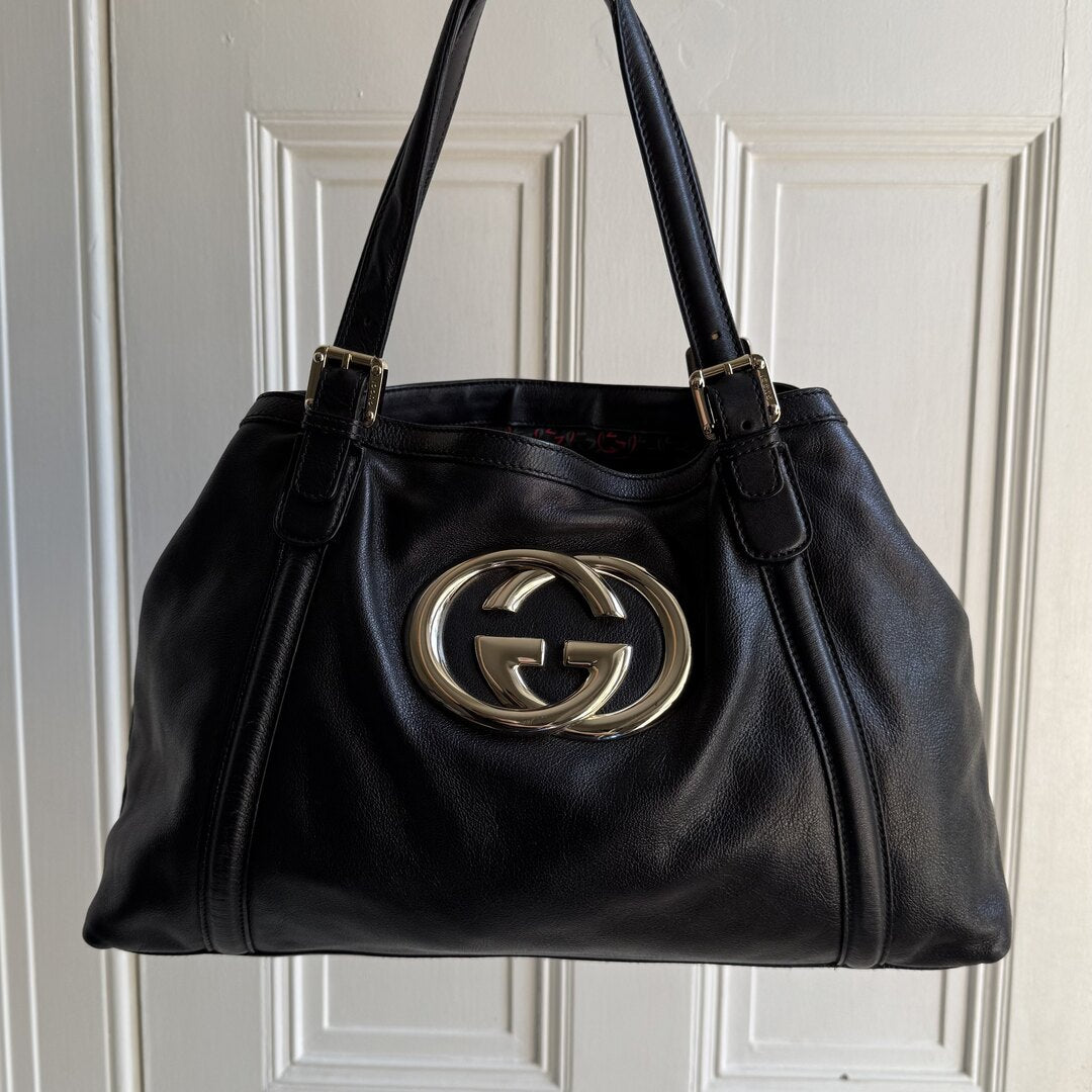 Gucci GG Britt Leather Black Tote Bag