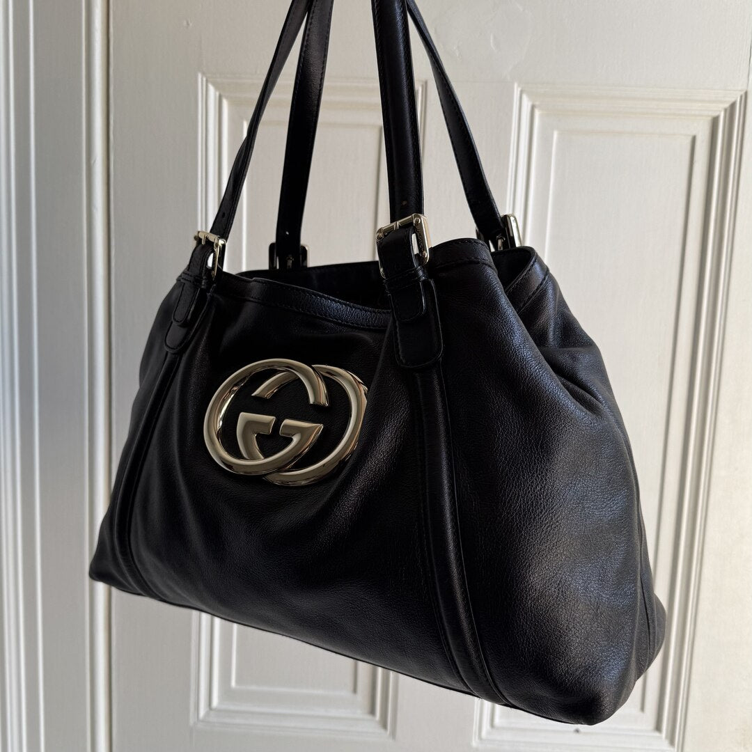 Gucci GG Britt Leather Black Tote Bag
