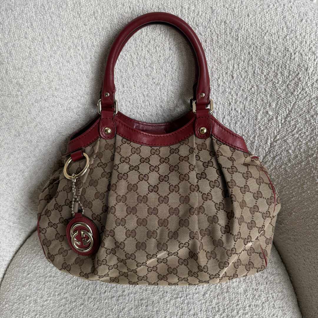 Gucci GG Canvas Sukey Red Tote Bag