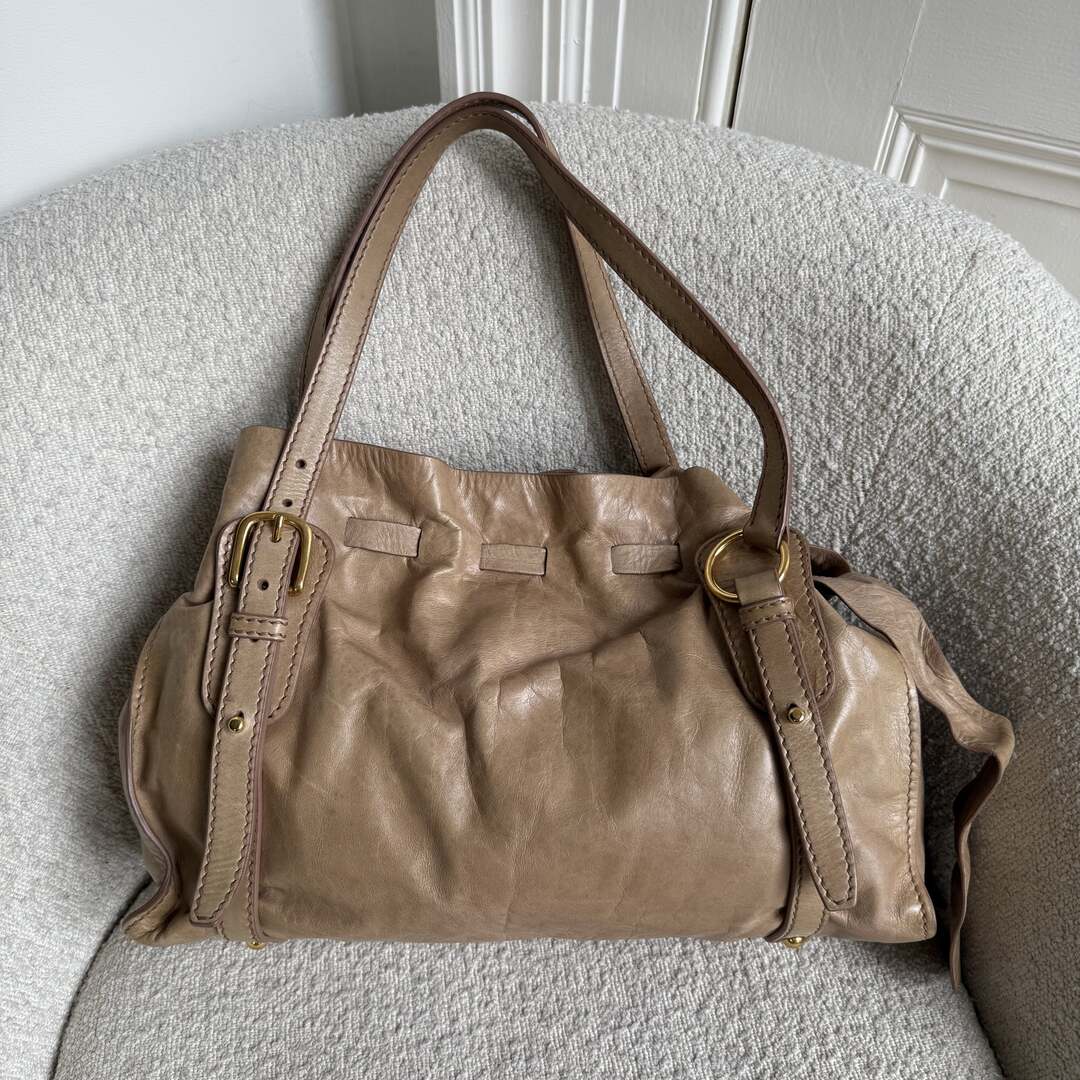 Miu Miu Vitello Leather Beige Tote Bag
