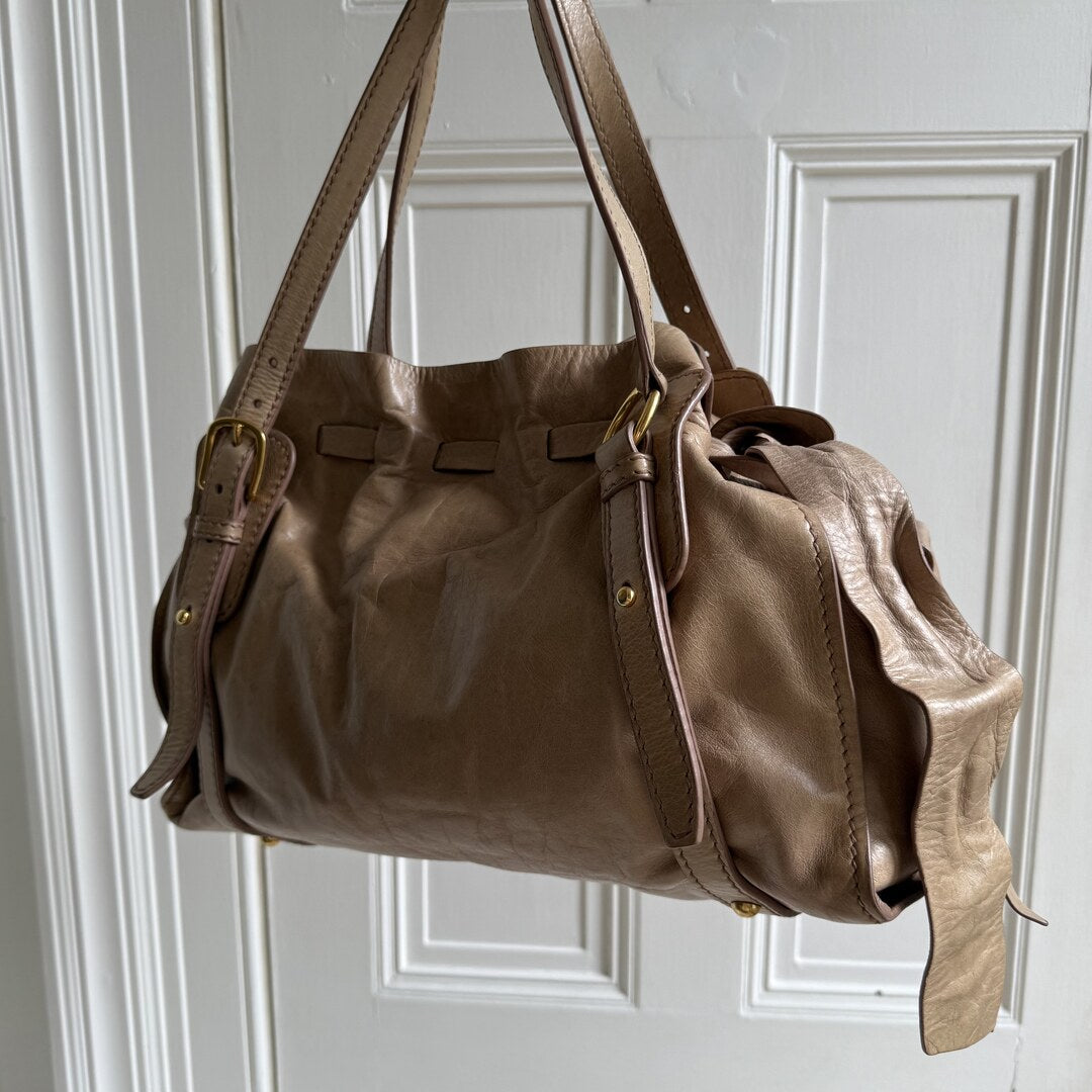 Miu Miu Vitello Leather Beige Tote Bag