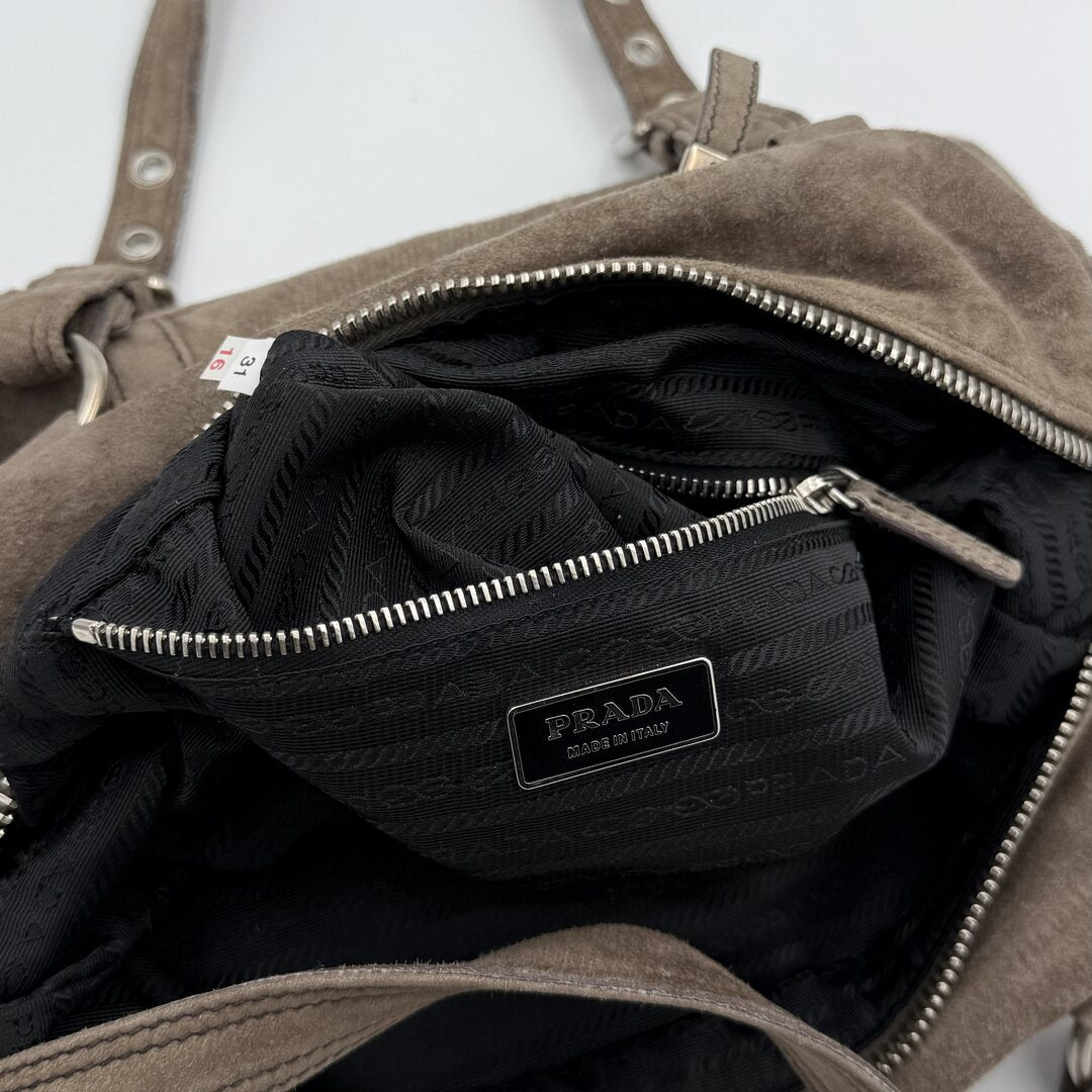Prada Suede Grey Leather Shoulder Bag