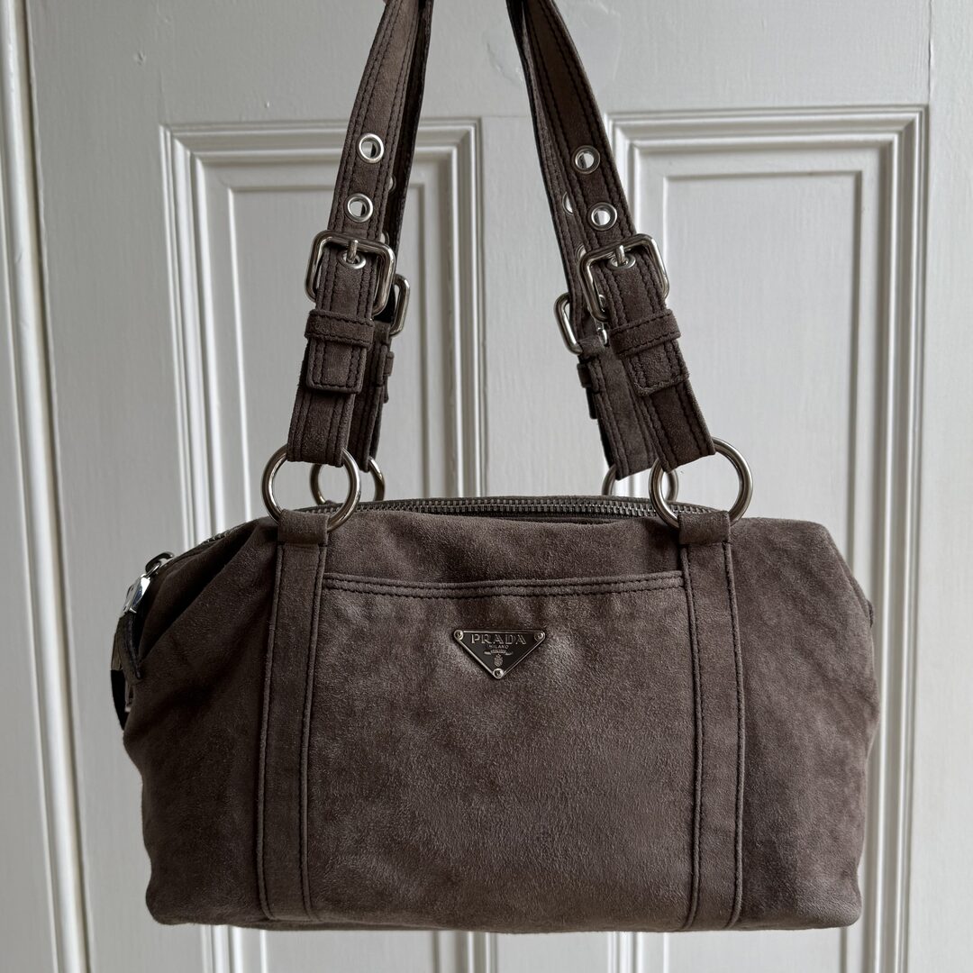 Prada Suede Grey Leather Shoulder Bag