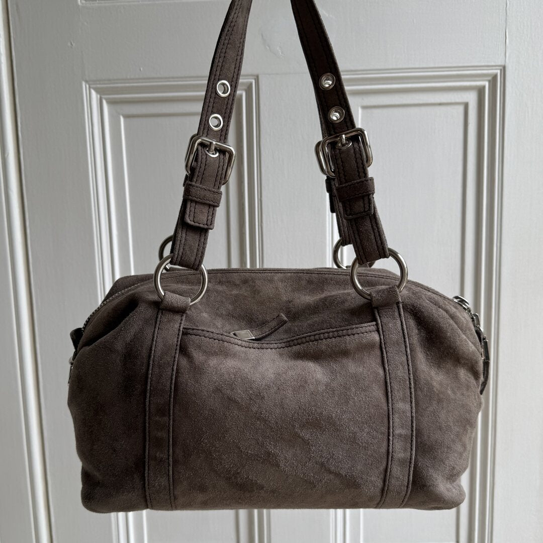Prada Suede Grey Leather Shoulder Bag
