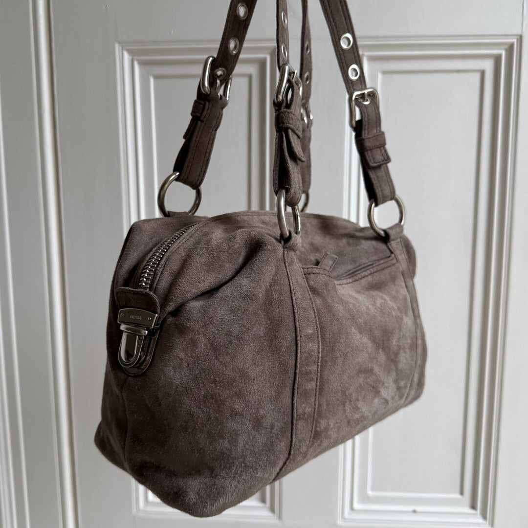 Prada Suede Grey Leather Shoulder Bag