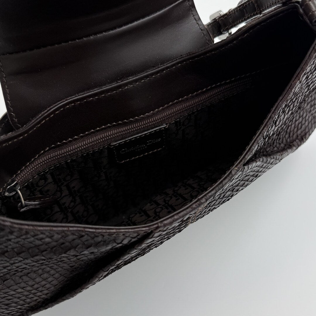 Dior Street Chic Snakeskin Brown Leather Shoulder Bag