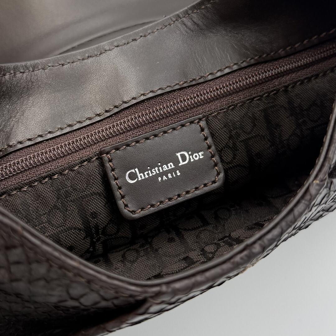 Dior Street Chic Snakeskin Brown Leather Shoulder Bag