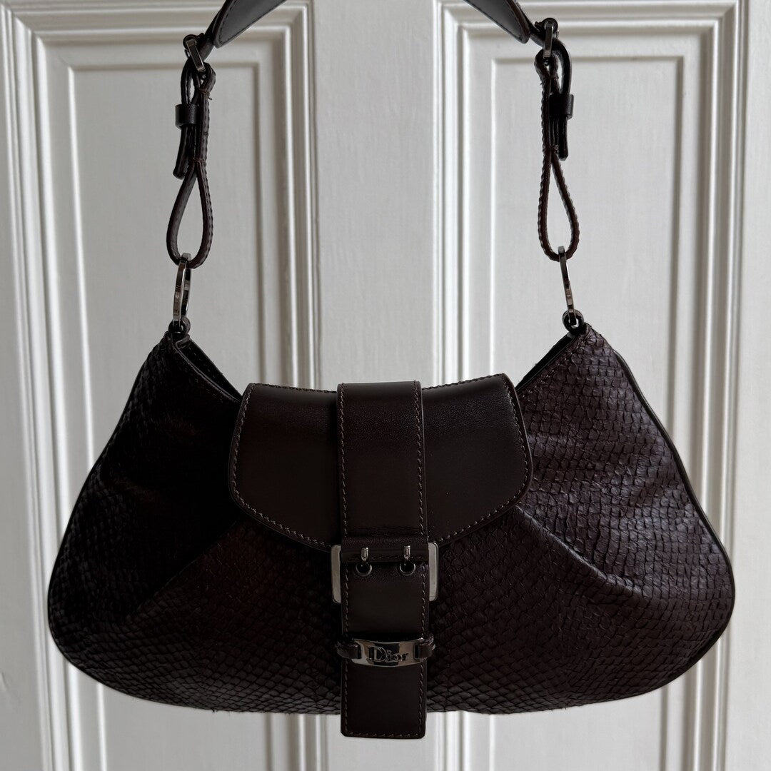 Dior Street Chic Snakeskin Brown Leather Shoulder Bag