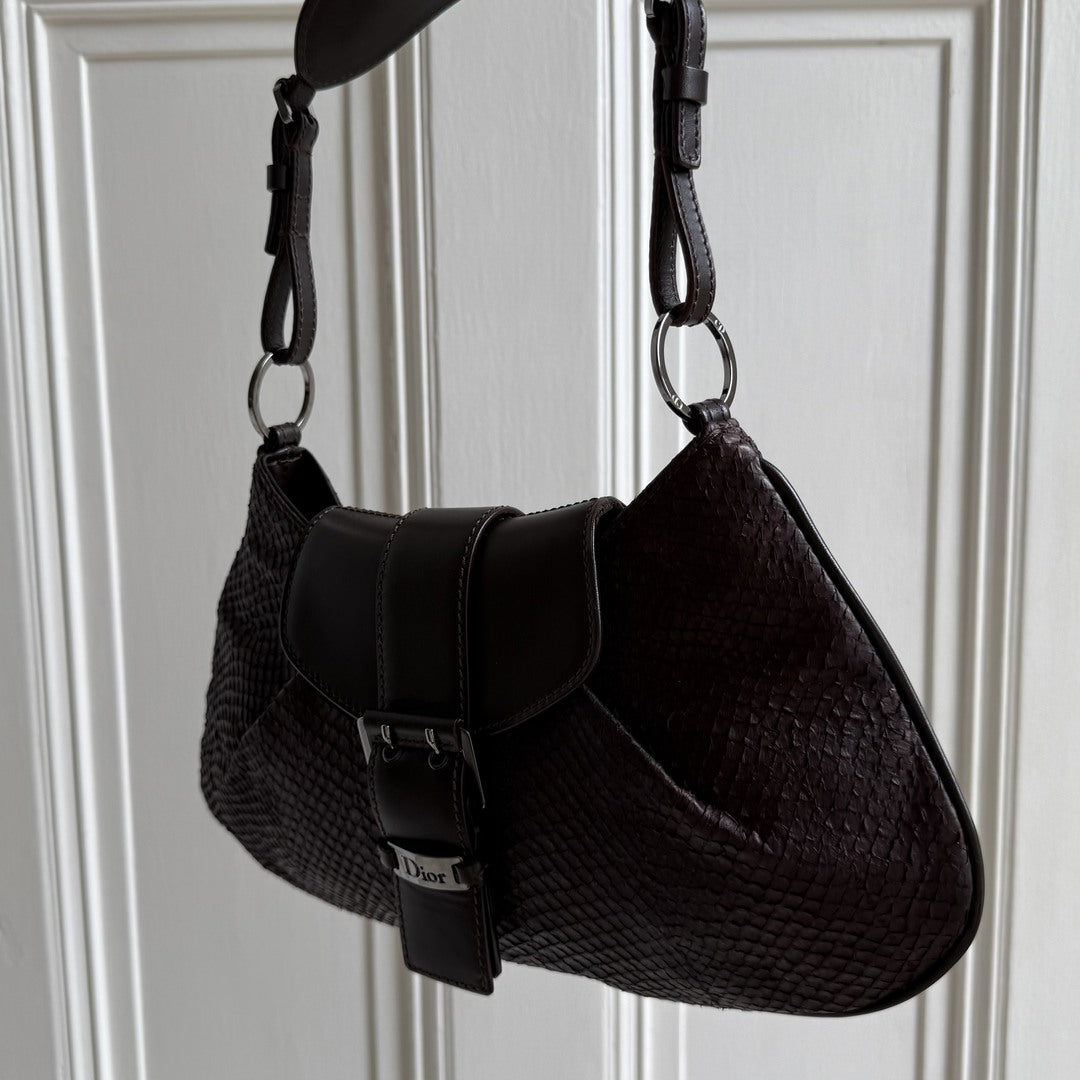 Dior Street Chic Snakeskin Brown Leather Shoulder Bag