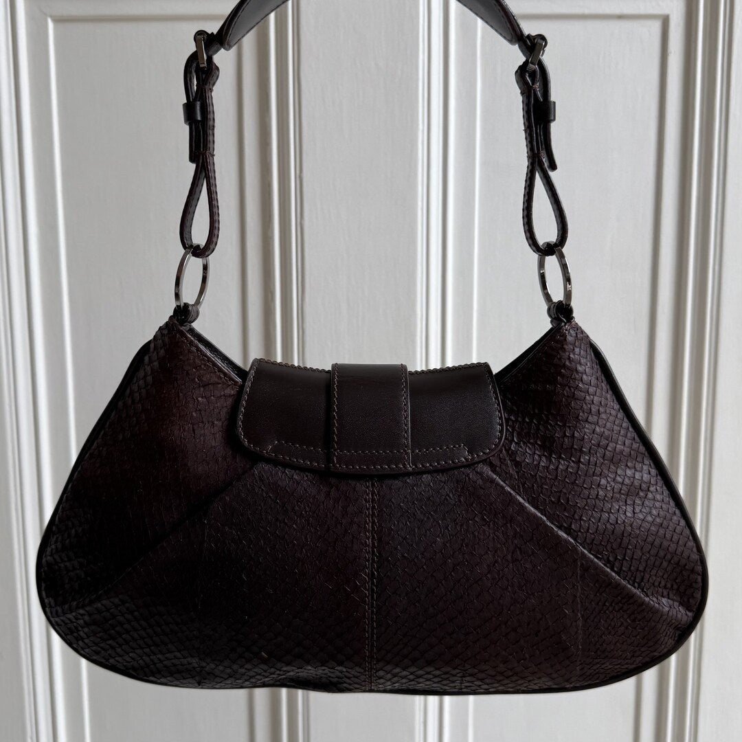 Dior Street Chic Snakeskin Brown Leather Shoulder Bag