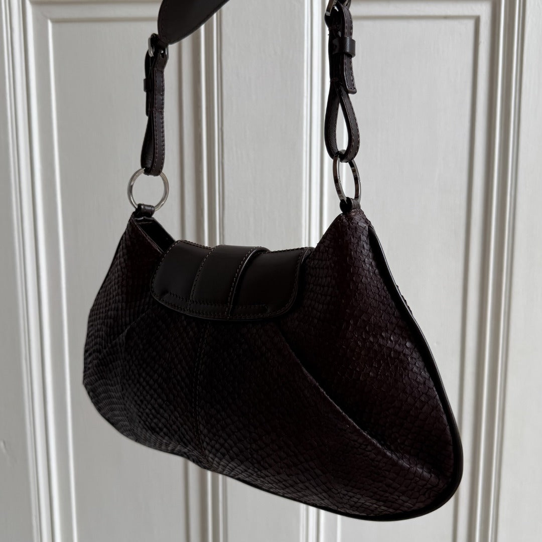Dior Street Chic Snakeskin Brown Leather Shoulder Bag