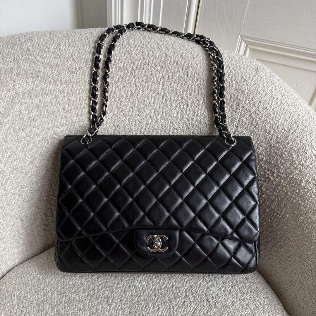 2010 Chanel CC Jumbo Classic Quilted Single Flap Black Shoulder