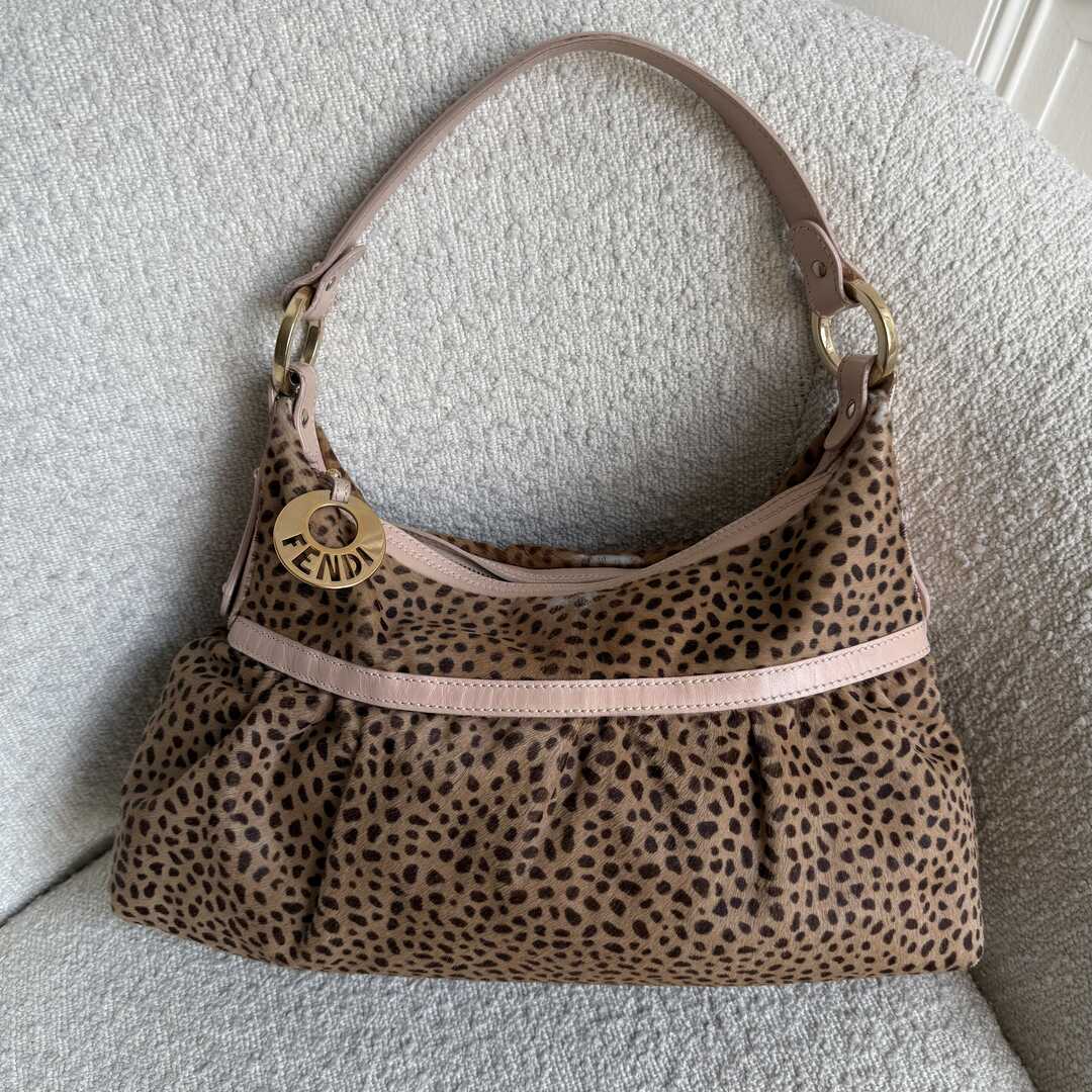 Fendi Leopard Pony Hair Charm Shoulder Bag