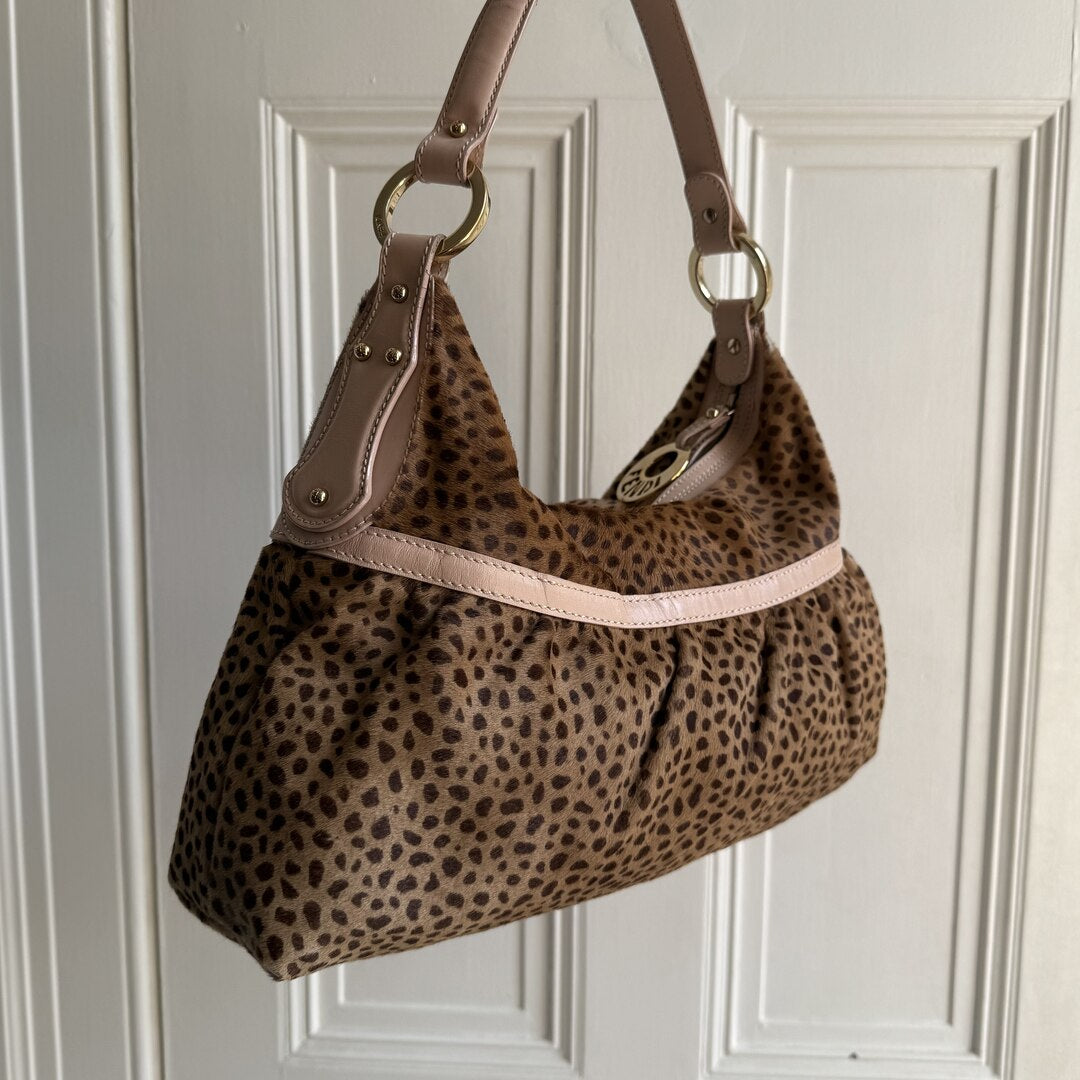 Fendi Leopard Pony Hair Charm Shoulder Bag