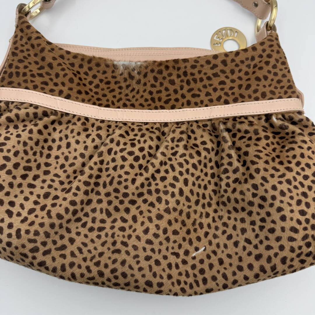Fendi Leopard Pony Hair Charm Shoulder Bag