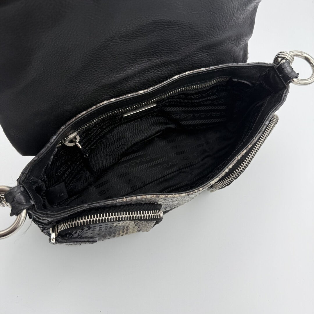 Prada Python Catena Leather Buckle Shoulder Bag