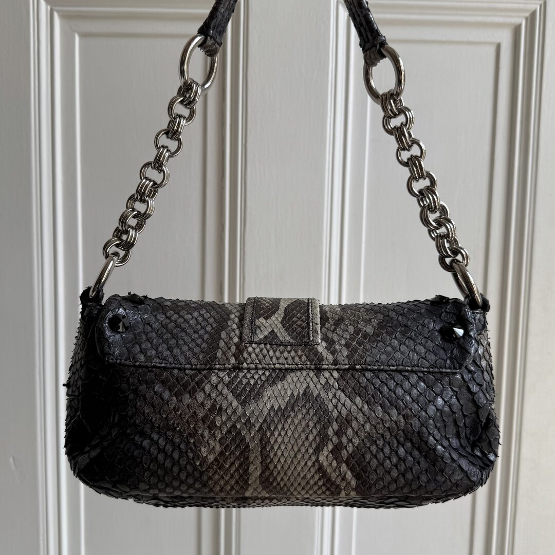 Prada Python Catena Leather Buckle Shoulder Bag