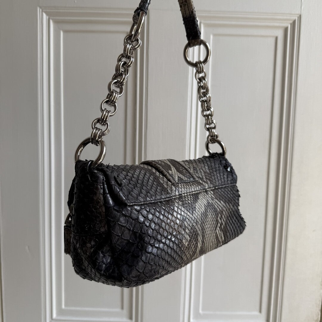 Prada Python Catena Leather Buckle Shoulder Bag