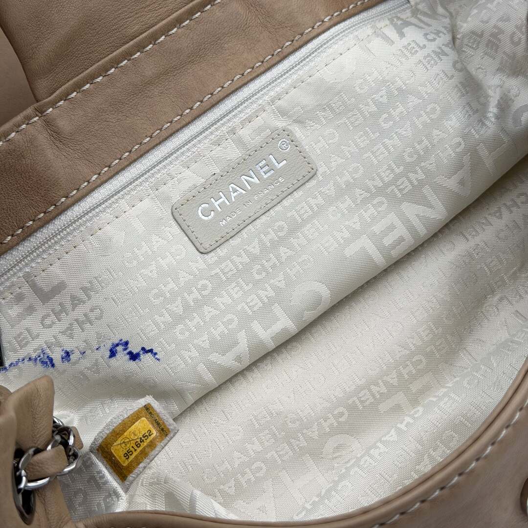 2004 Chanel CC Wild Stitch Surpique Chain Flap Beige Shoulder Bag