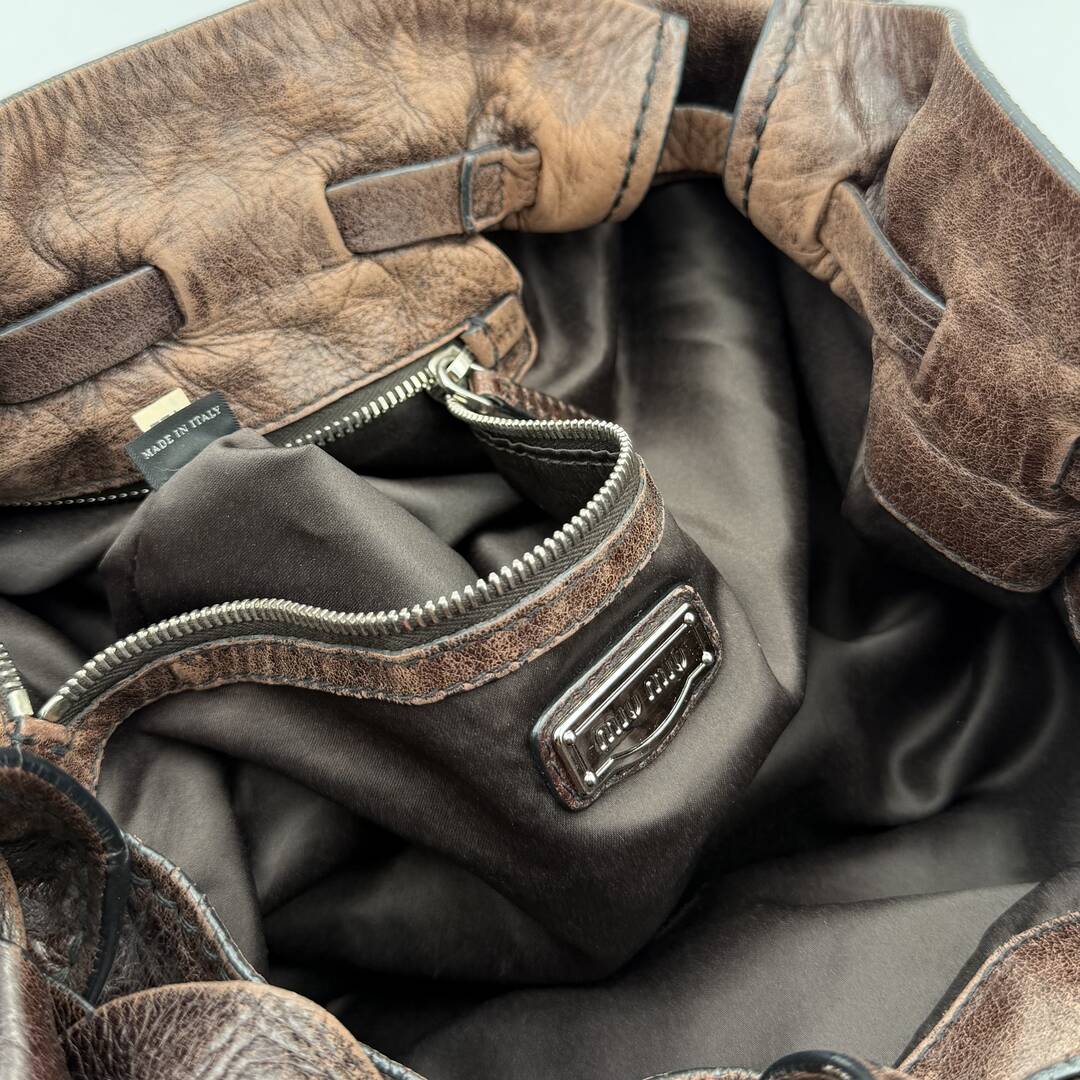 Miu Miu Vitello Leather Dark Brown Tote Bag