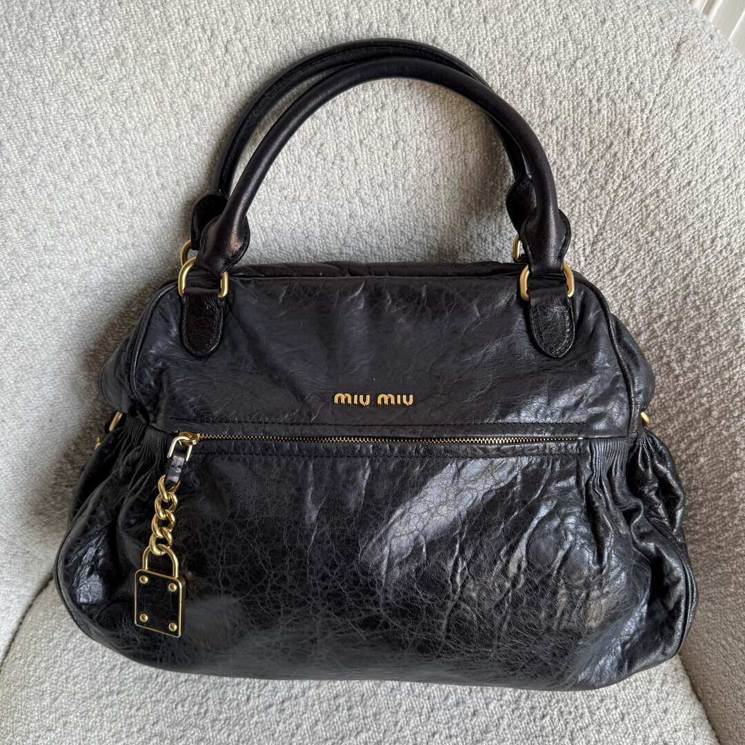 Miu Miu Charm Leather Black Handbag