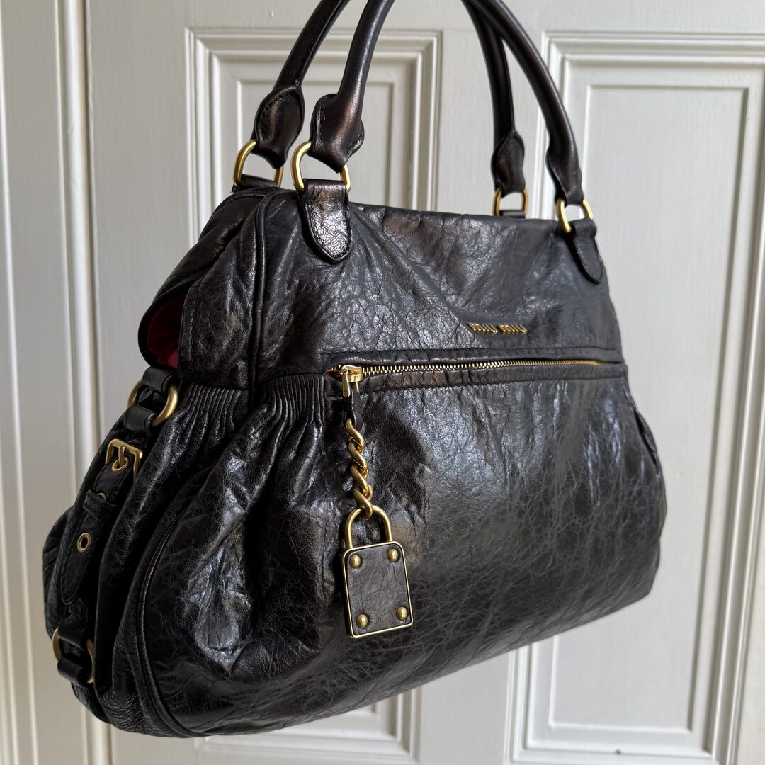 Miu Miu Charm Leather Black Handbag