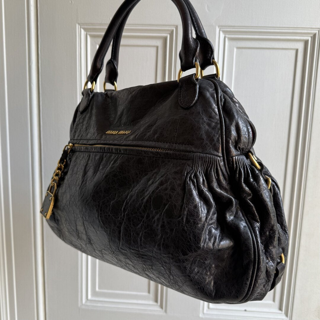 Miu Miu Charm Leather Black Handbag