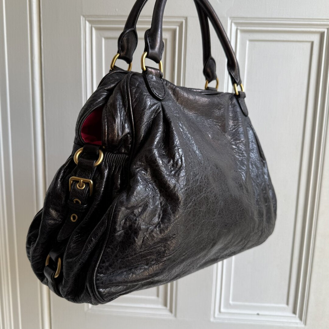 Miu Miu Charm Leather Black Handbag