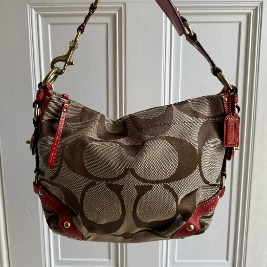 Coach Signature Red Studded Shoulder Bag