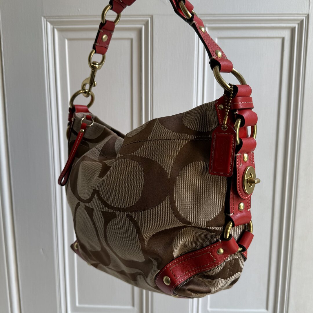 Coach Signature Red Studded Shoulder Bag