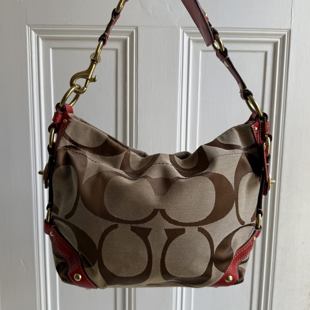Coach Signature Red Studded Shoulder Bag