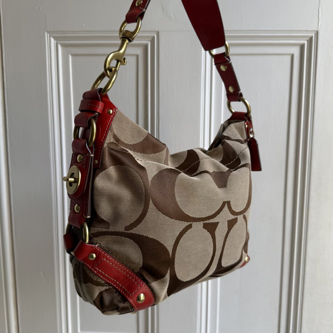 Coach Signature Red Studded Shoulder Bag