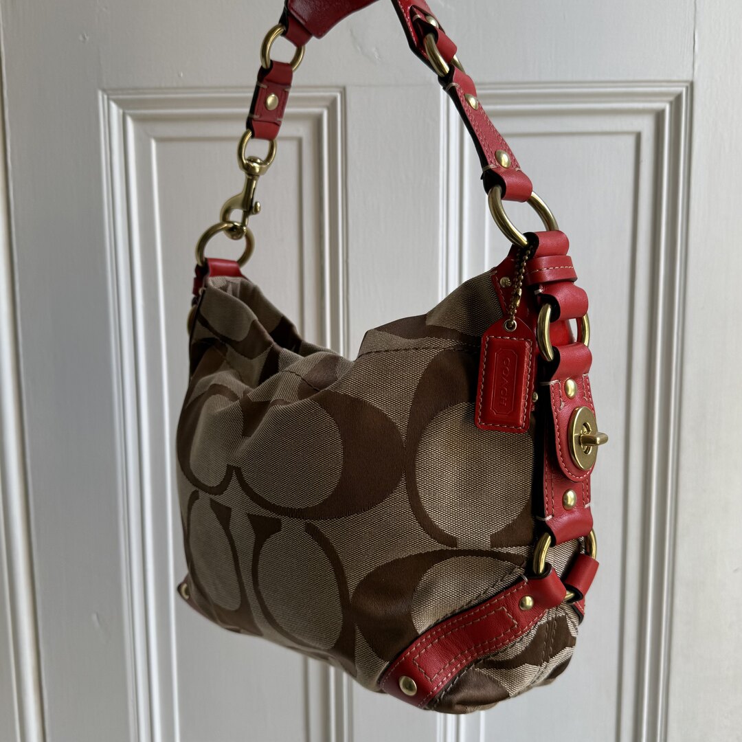 Coach Signature Red Studded Shoulder Bag