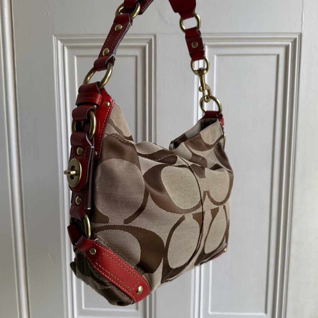 Coach Signature Red Studded Shoulder Bag