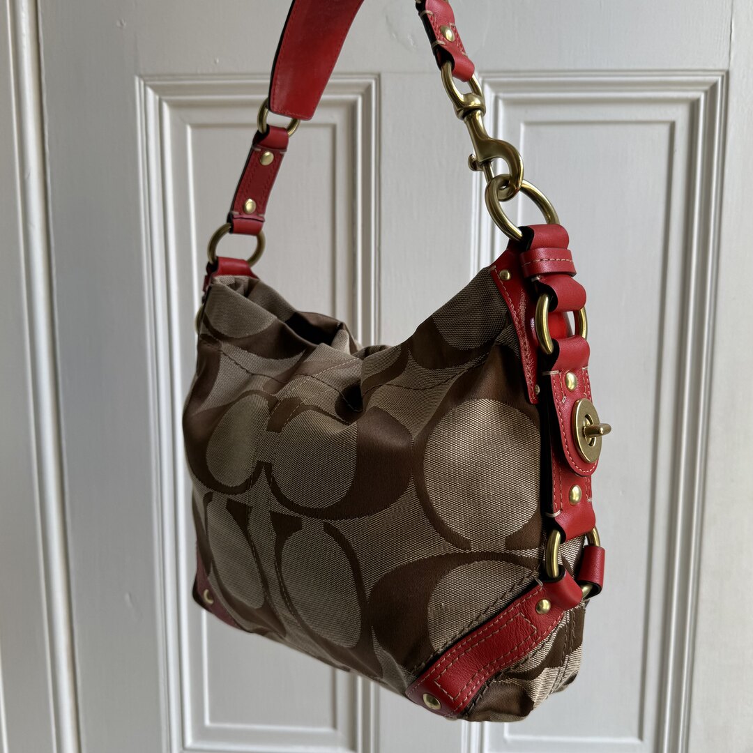 Coach Signature Red Studded Shoulder Bag
