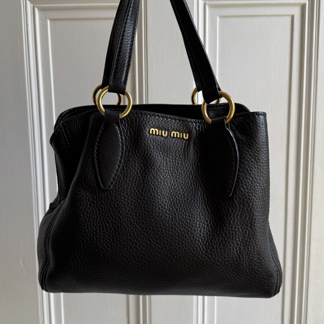 Miu Miu Vitello Leather Black Handbag