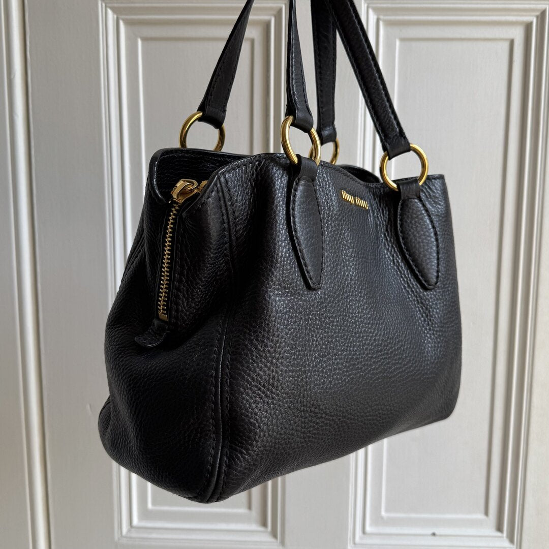Miu Miu Vitello Leather Black Handbag