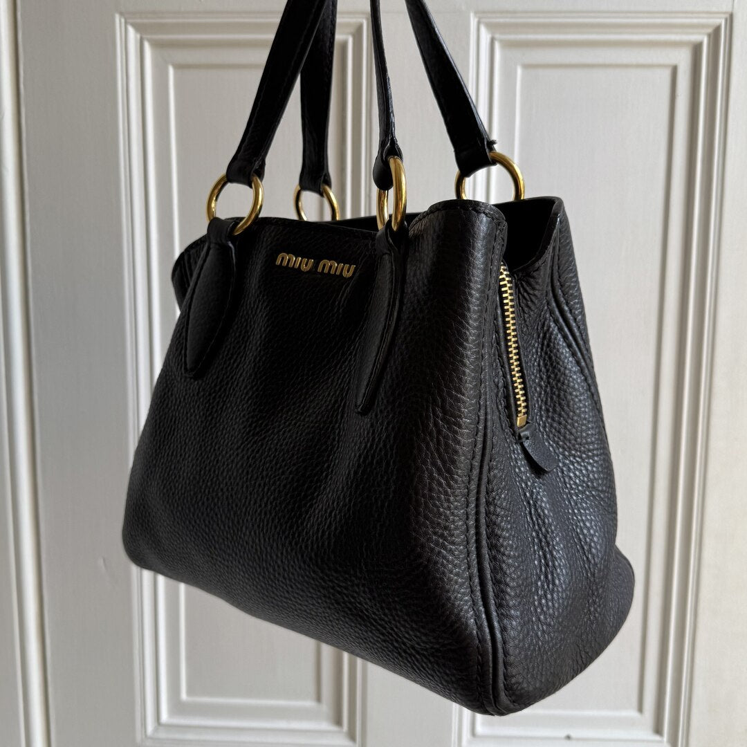 Miu Miu Vitello Leather Black Handbag