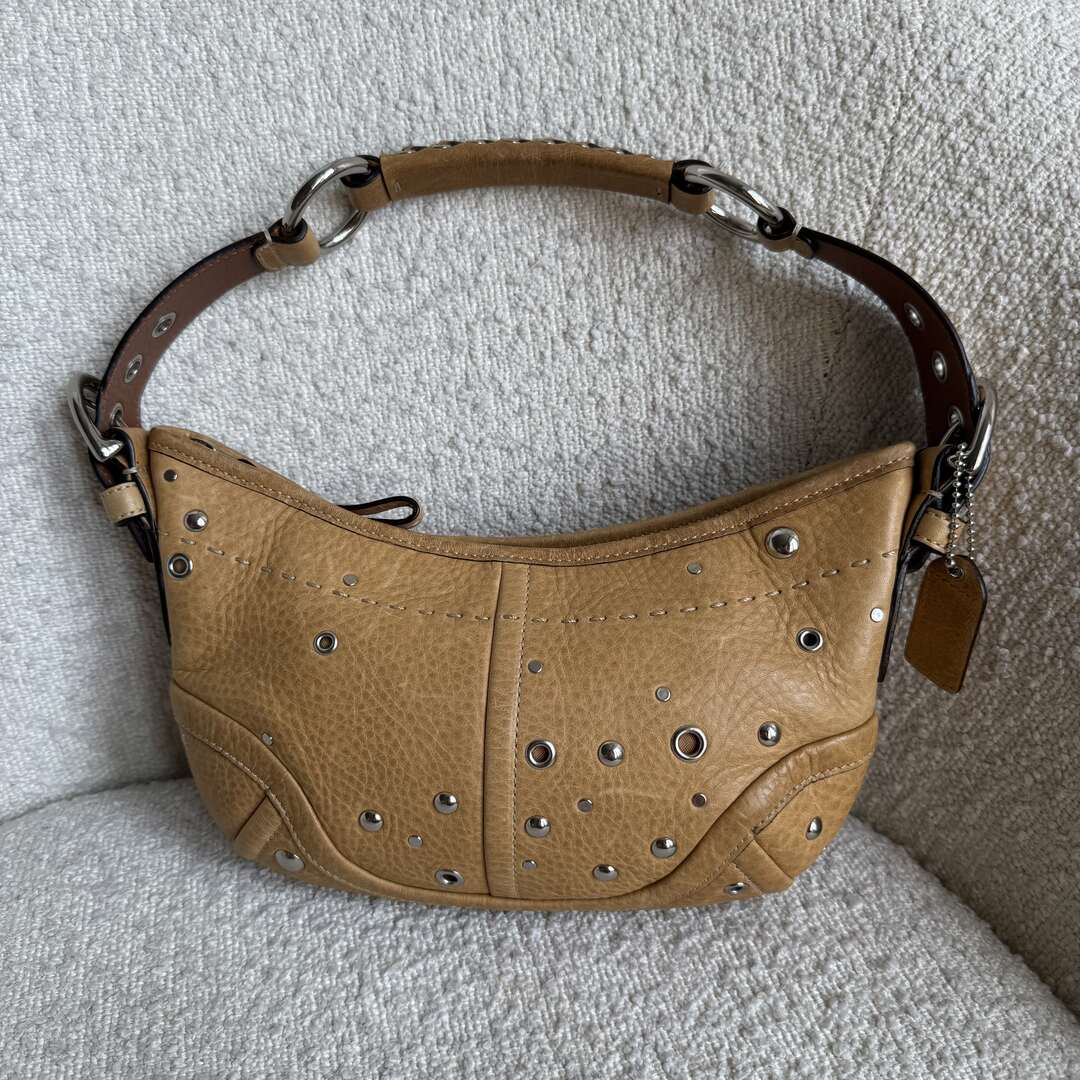 Coach Studded Croissant Light Brown Shoulder Bag