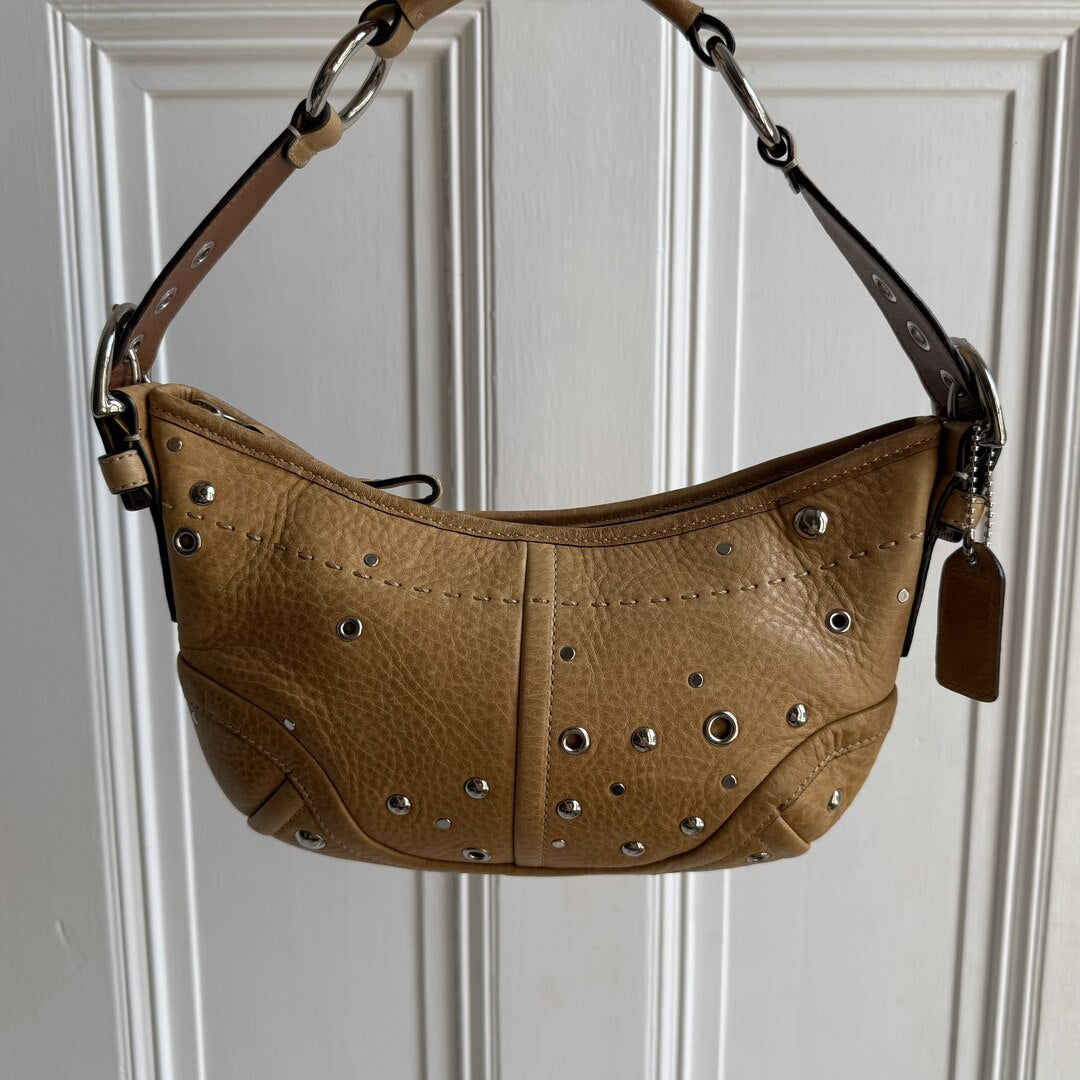 Coach Studded Croissant Light Brown Shoulder Bag