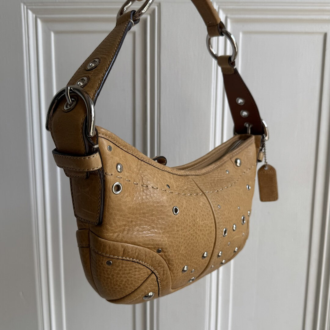Coach Studded Croissant Light Brown Shoulder Bag