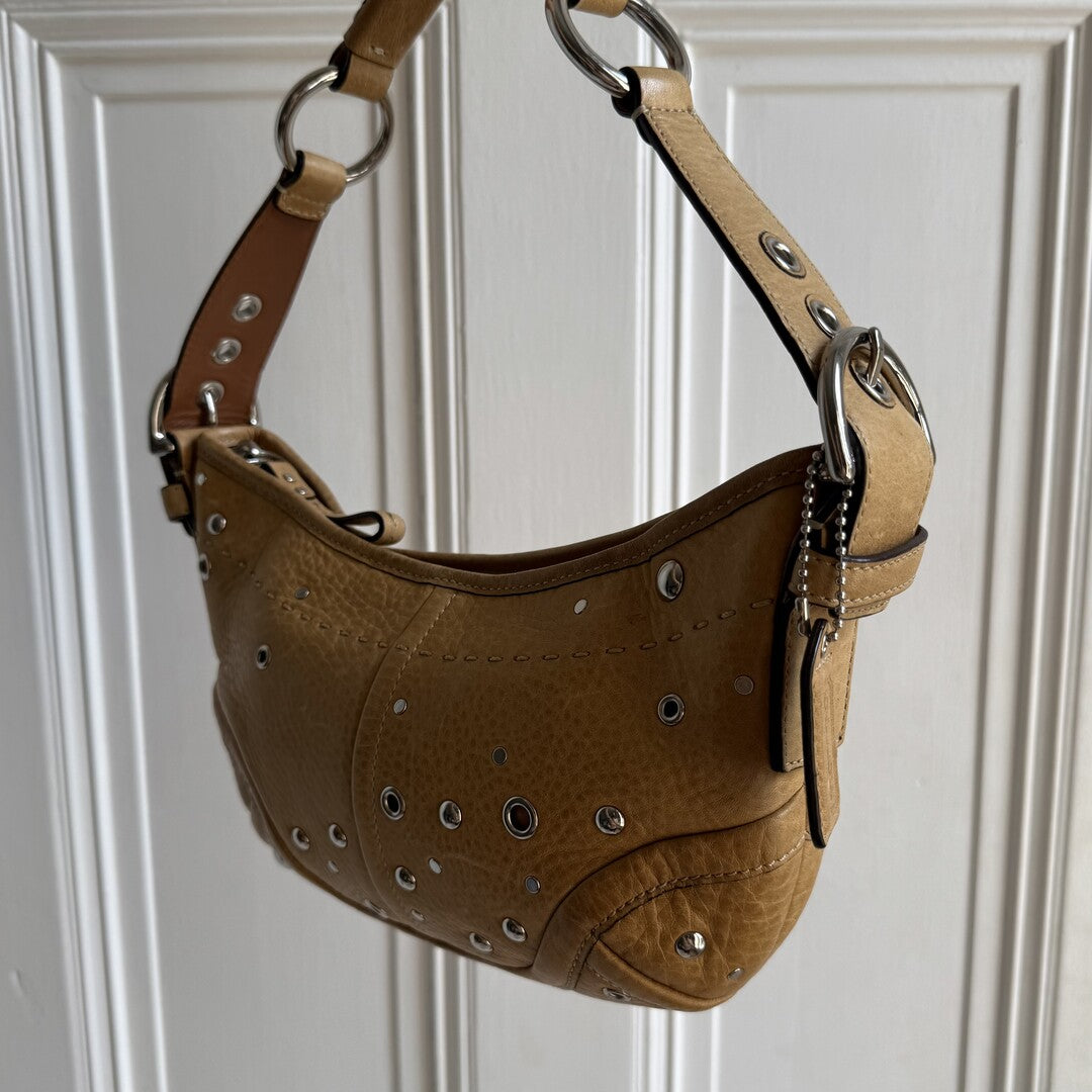 Coach Studded Croissant Light Brown Shoulder Bag