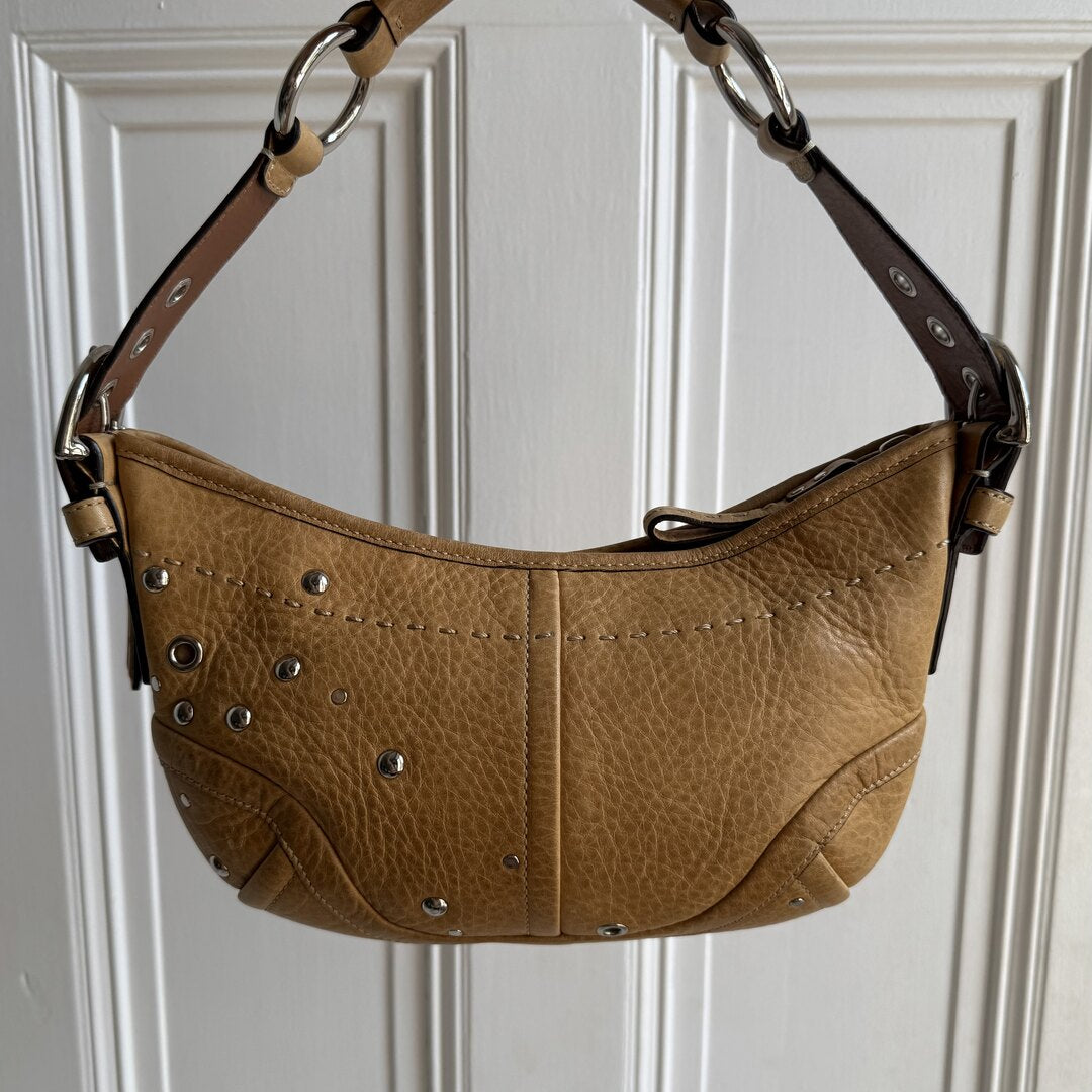 Coach Studded Croissant Light Brown Shoulder Bag