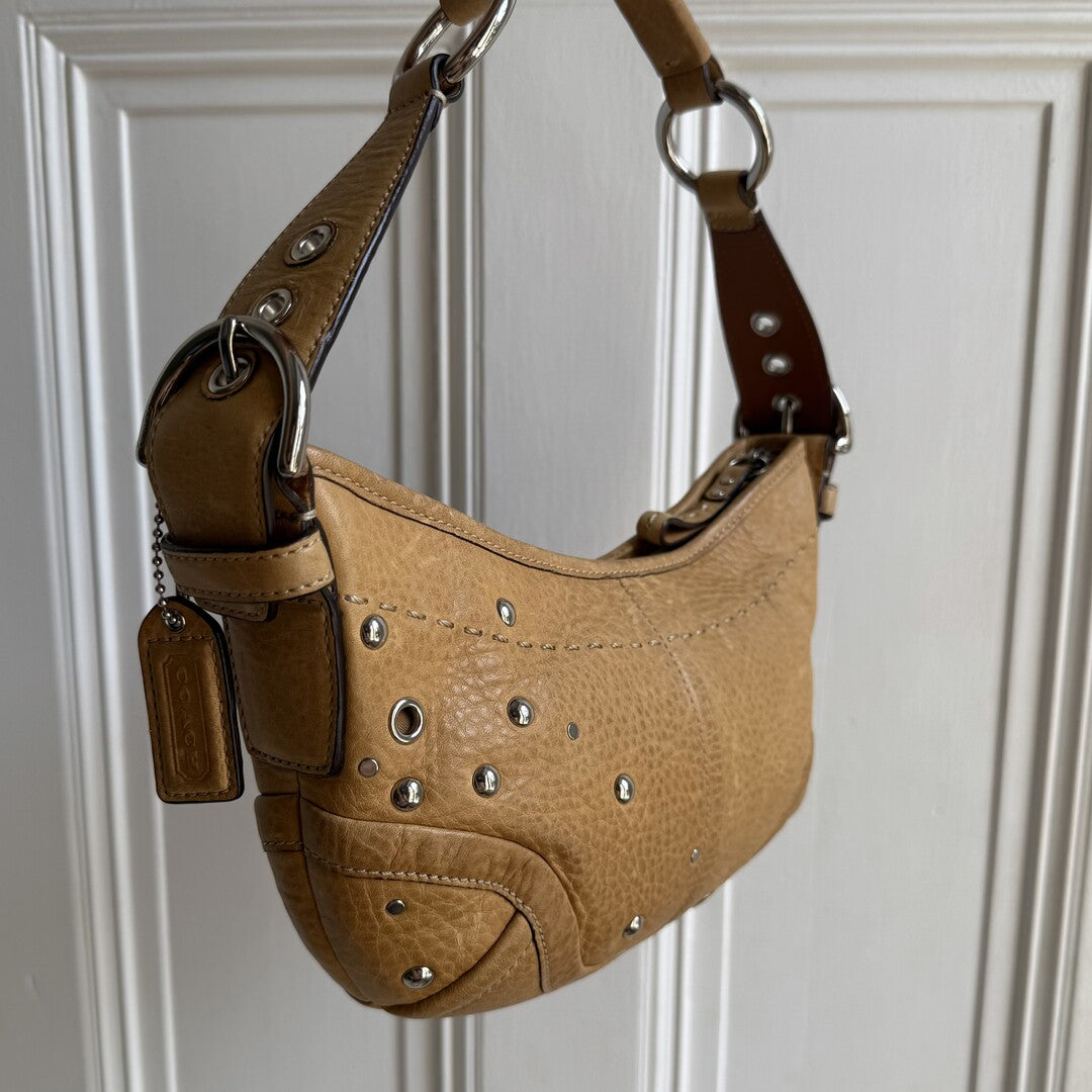 Coach Studded Croissant Light Brown Shoulder Bag