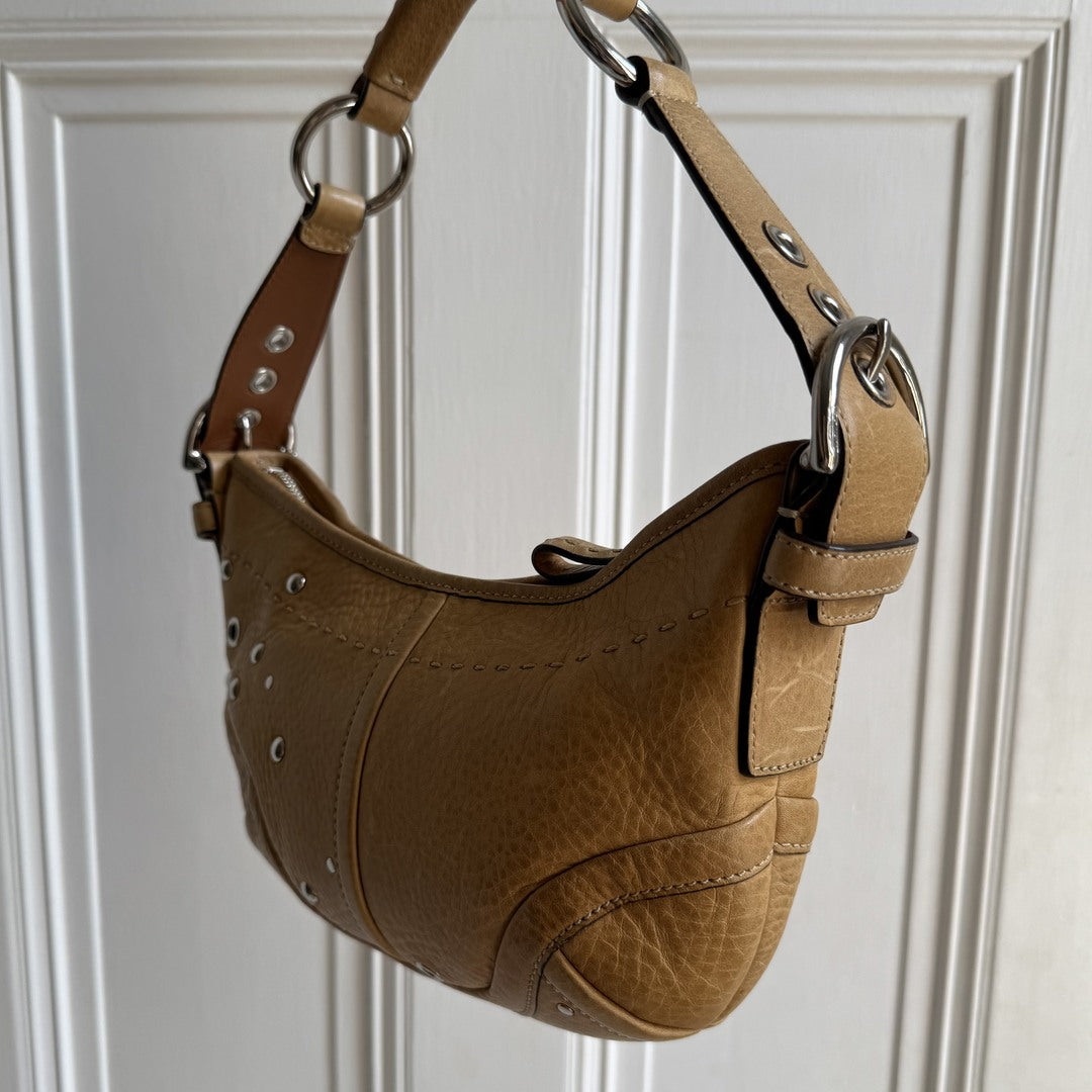 Coach Studded Croissant Light Brown Shoulder Bag